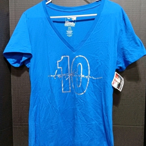 Indy Car Tony Kanaan Blue V-Neck Tee with Silver Graphic - Picture 10 of 10